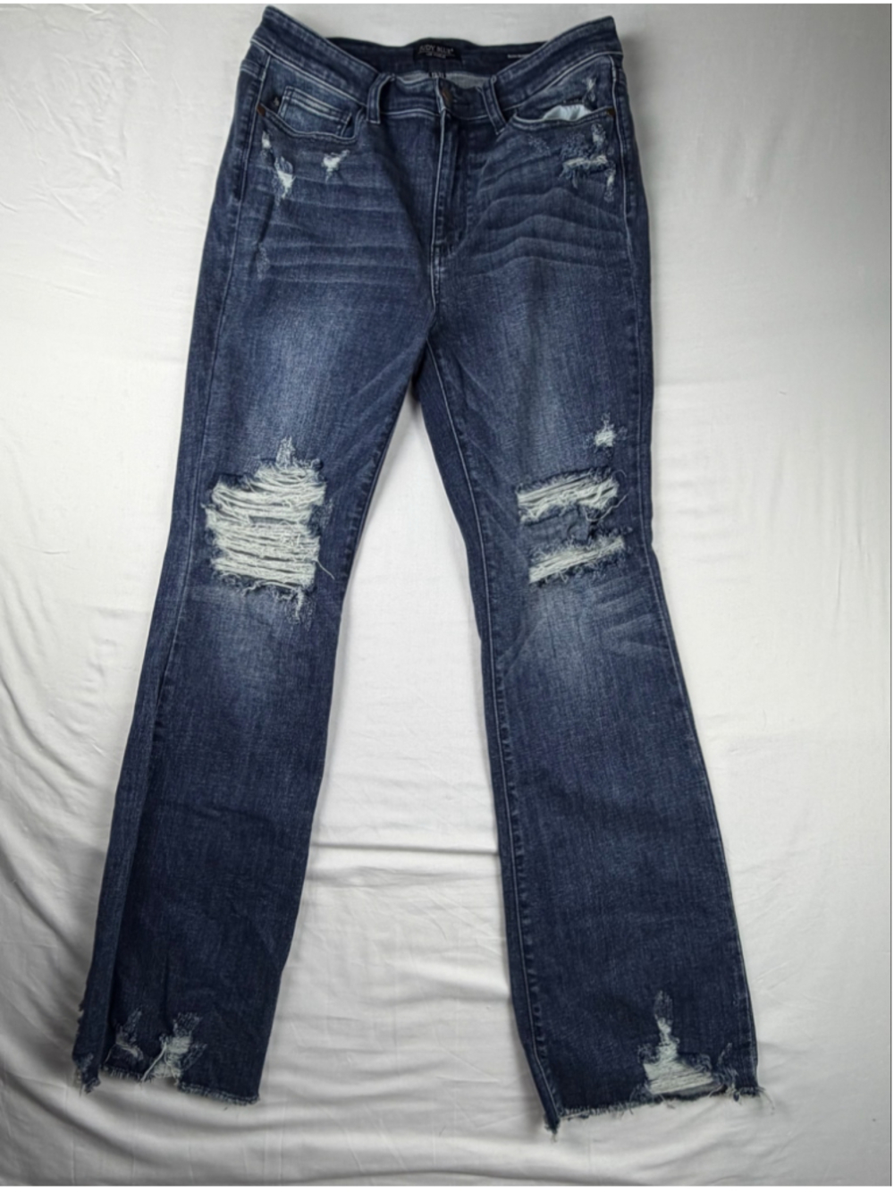 Judy Blue Slim Bootcut Jean 13/31 High Rise Distressed Raw Hem Dark Wash Denim